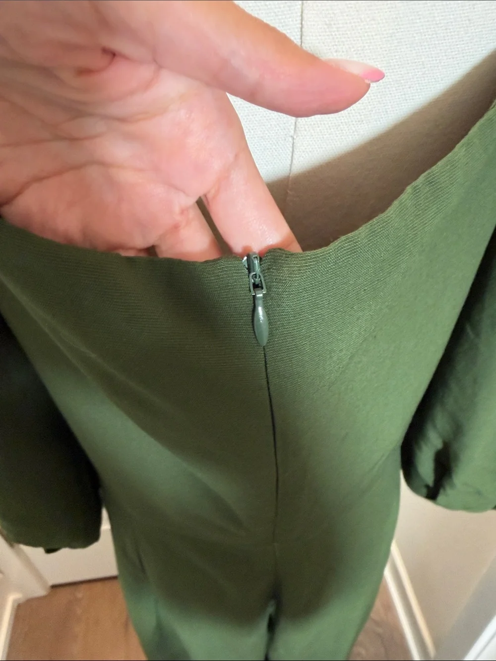Maria Filó Olive Green Puff-Sleeve Wide-Leg Cutout Jumpsuit Size L